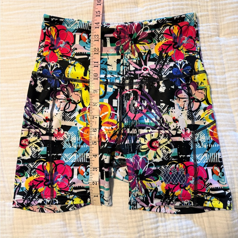 Women’s Athletic Bike Shorts - Multicolor Floral Print - Picture 3 of 4